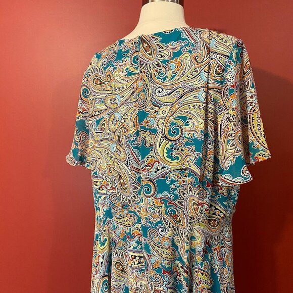 SHARAGANO Women's Aqua/Coral Print Assymetrical Dress - Size 20W - NWT $138 - Picture 4 of 6